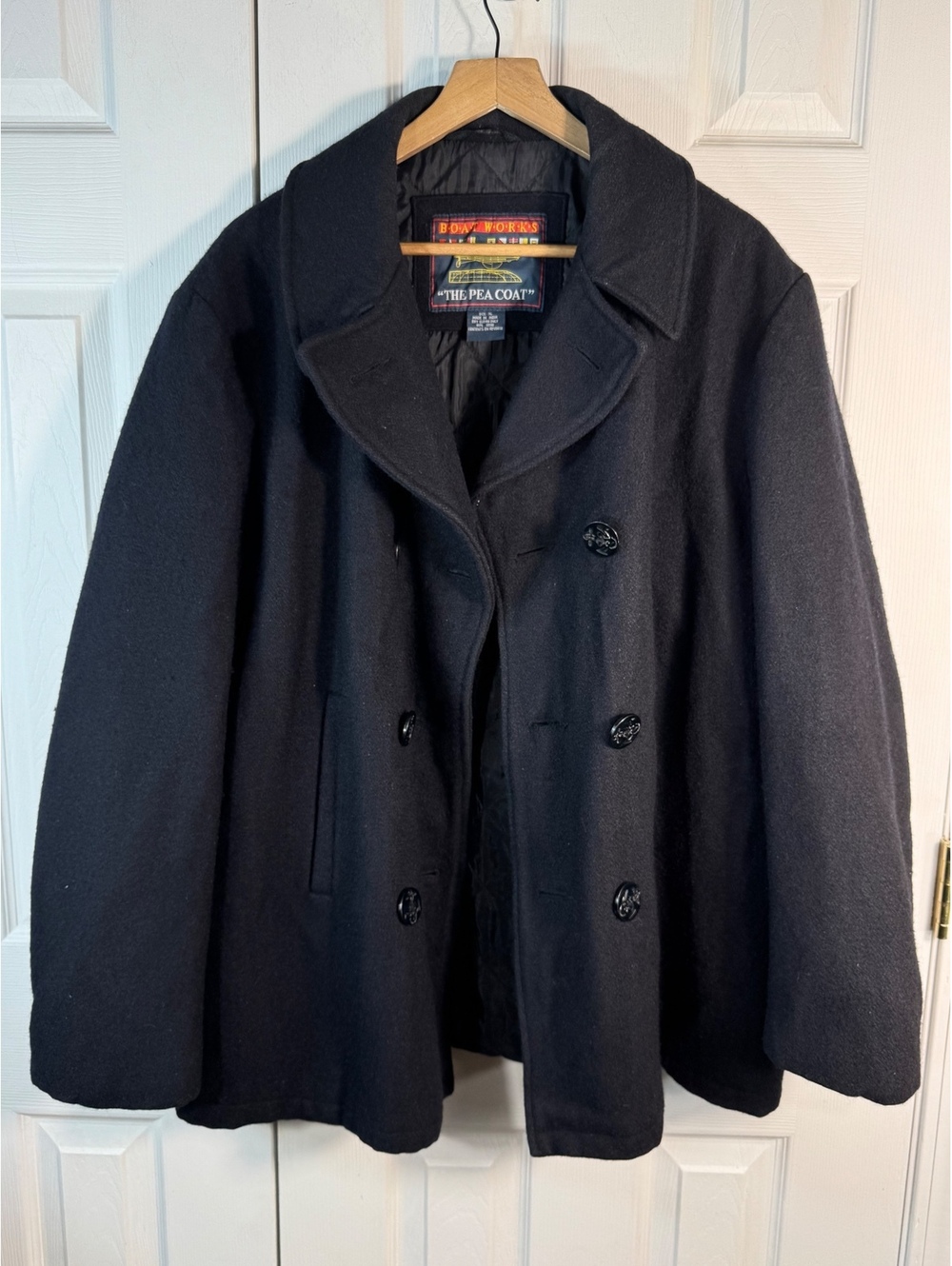 Boat Works "The Pea Coat" Men's Wool Navy Blue Peacoat XL